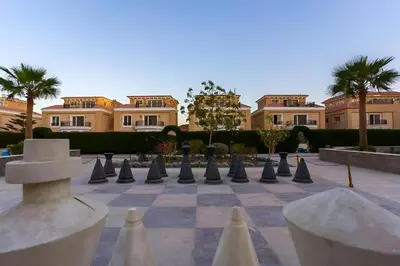 a chess board with cones in a courtyard at Selena Bay Boutique Hotel in Hurghada