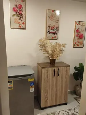 a small wooden cabinet with a plant on top of it at Florenza khamsin Resort Hurghada Red Sea in Hurghada