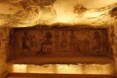an ancient painting of men on a cave wall at abu simbel and luxor trip in Jazīrat Suhayl