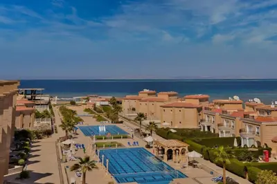 an aerial view of a resort and the beach at Selena Bay Resort in Hurghada