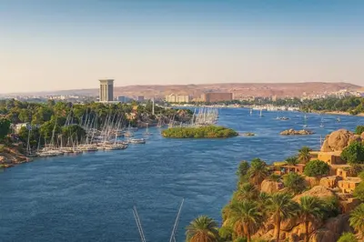 a view of a river with boats on it at Garden view in Aswan