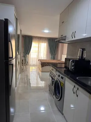 a kitchen with a washer and dryer in it at Apartment with private beach 09E in Hurghada