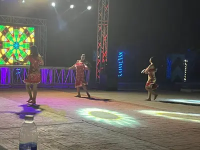 a group of women dancing on a stage at a circus at Sun Beach Hotel ABO SOMA in Hurghada