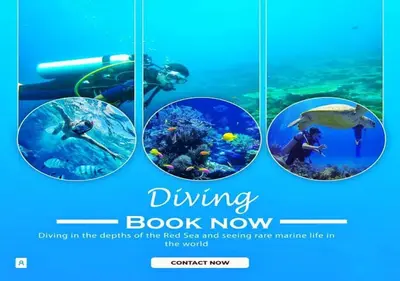 a flyer for a diving book now with a picture of an aquarium at Sun Beach Hotel ABO SOMA in Hurghada