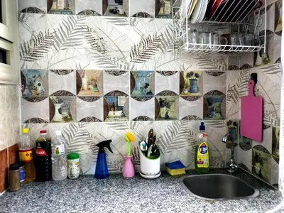 a kitchen counter with a sink and a wall at room 3 a room in Hostel of 4 rooms in Hurghada