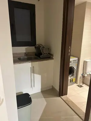 a bathroom with a sink and a washing machine at G cribs cozy studio in El Gouna