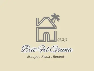 a logo for a resort with a house and a palm tree at G cribs cozy studio in El Gouna