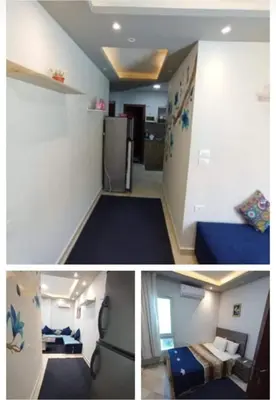 two pictures of a living room and a kitchen at Princess Resort in Hurghada