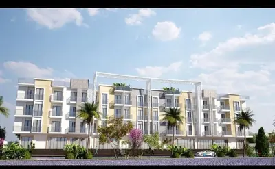 a rendering of a large white building with palm trees at Aqua infinity in Hurghada