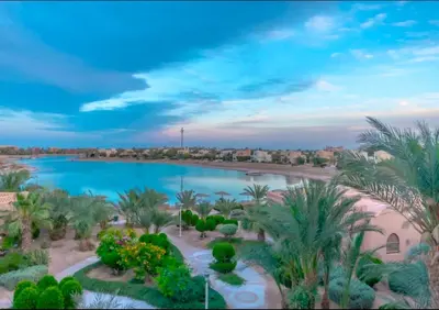 an aerial view of a resort with a large swimming pool at Luxury Stays in Nubia El Gouna in Hurghada