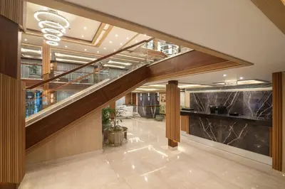 a hallway with a staircase in a building at 4 nighhts luxury Nile cruise from Luxor to Aswan in Qena