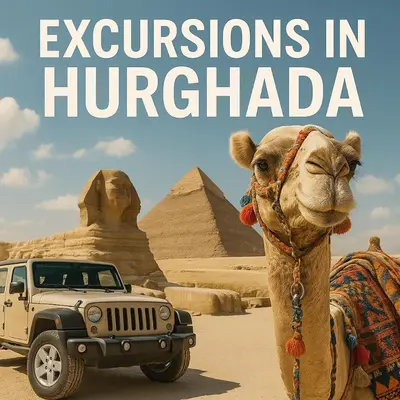 a camel and a jeep in front of the pyramids at Sunny Studio Tiba View Red Sea in Hurghada