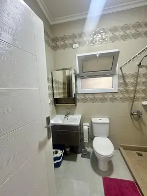 a bathroom with a white toilet and a sink at Bostan in Hurghada