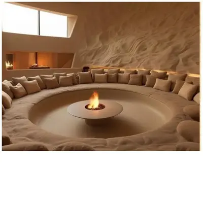 a living room with a couch and a fire pit at Royal Amber in Luxor