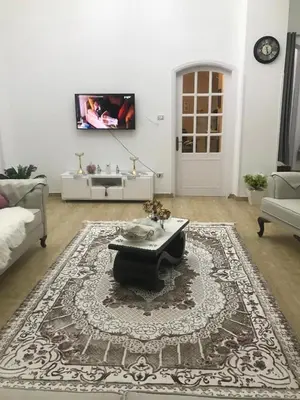 a living room with a coffee table and a rug at Sun Garden Villa in Luxor