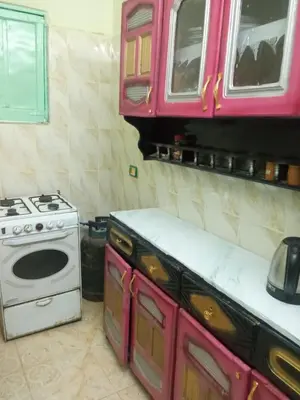 a kitchen with a stove and a microwave in it at هاي موود in Jazīrat Aswān