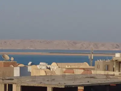 a view of the dead sea from a building at Apartment sea view in Hurghada