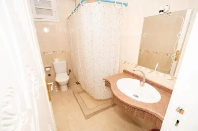 a bathroom with a sink and a toilet at White Flower Flats in Luxor