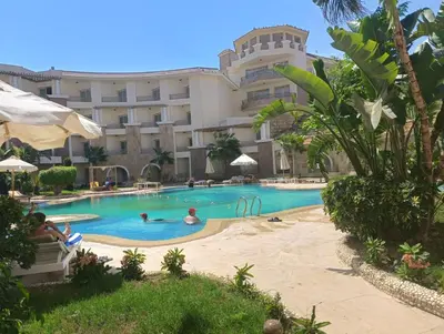 a view of the hotel from the pool at Royal Beach Resort in Hurghada