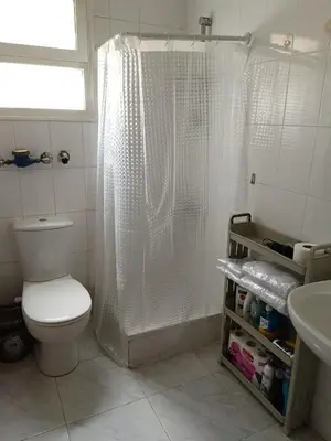 a bathroom with a shower with a toilet and a sink at Studio Lotus Compound Kawser in Hurghada