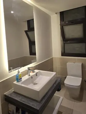 a bathroom with a white sink and a toilet at El Gouna Cyan Ringe Villa with infinity pool in Hurghada