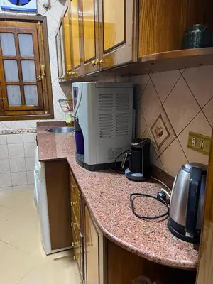 a kitchen with a counter with a coffee maker and a microwave at Velvet Rose Apartment in Luxor