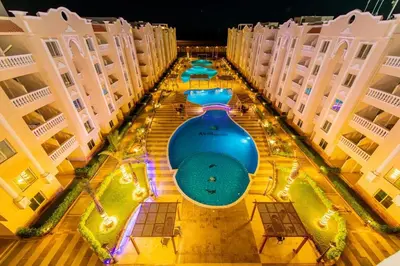 an overhead view of a pool in a hotel at Chic studio at a modern resort in Hurghada
