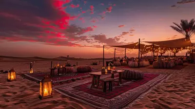 a desert wedding reception in the desert at sunset at ايجبت تورز in Luxor