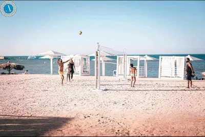 a group of people playing a game on the beach at Selena Bay in Hurghada