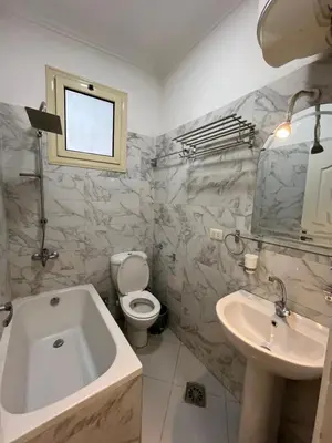 a bathroom with a tub and a toilet and a sink at Roma Apartment LXR in Luxor