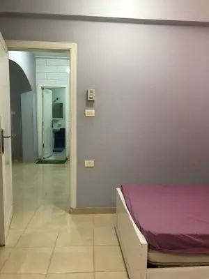 a bedroom with a purple bed and a hallway at Ozera villa - west bank in Luxor