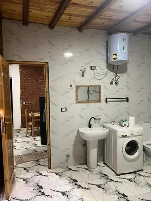 a bathroom with a washing machine and a sink at Djorff studio in Al Aqālitah