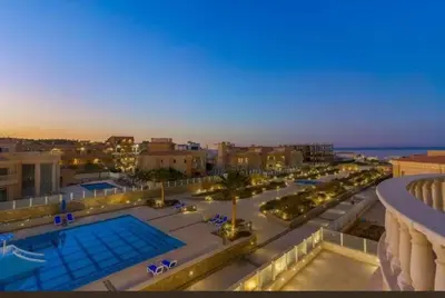 a view of a city with a swimming pool at Selena bay 006 in Hurghada