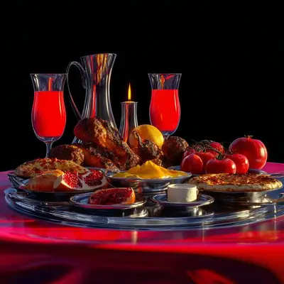 a table with a plate of food on a table at Royal Nile Villa - Luxury Nile Sky Penthouse 2 in Al Aqālitah