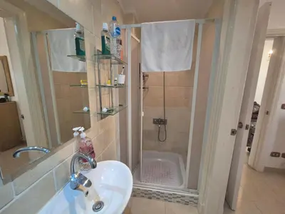 a bathroom with a sink and a shower at K31 Peaceful 2 Bedrooms Nile Resort Flat in Luxor in Luxor