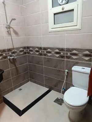 a bathroom with a toilet and a sink and a mirror at Hurghada Sea view with pool in Hurghada