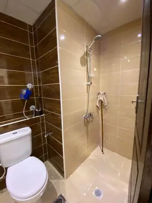 a bathroom with a toilet and a shower at فلورينزا الخمسين in Hurghada