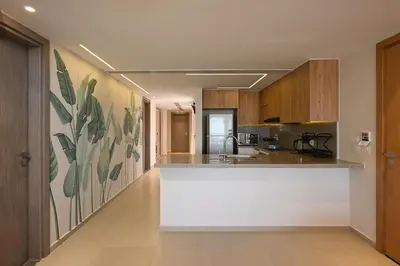 a kitchen with a white counter top in a room at Stunning 3 bd penthouse with private pool - El Gouna in El Gouna