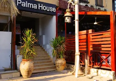 a building with potted plants in front of a building at Modern Sea View Palma House Steps from Dream Beach in Hurghada