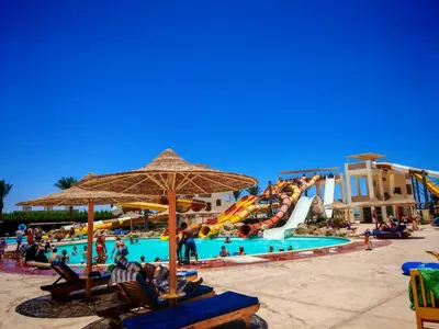 a group of people at a water park at Studio in Nubia Aqua Beach Twin Room in Hurghada in Hurghada