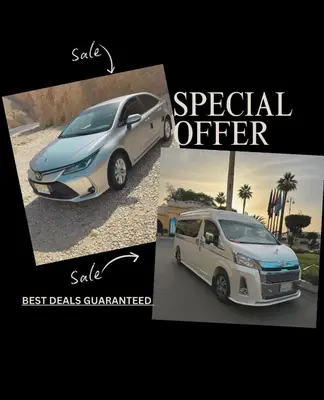 a collage of two pictures of a car and a special offer at Oscar Apartment 9 in Luxor