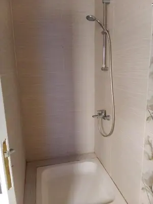 a bathroom with a shower and a toilet at The Horizon House in Luxor