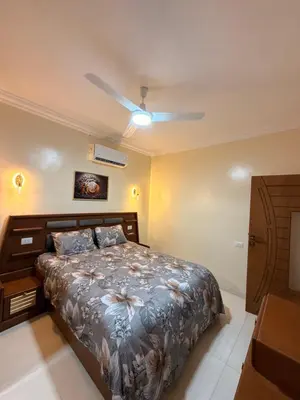 a bedroom with a bed and a ceiling fan at Oscar apartment 5 in Luxor