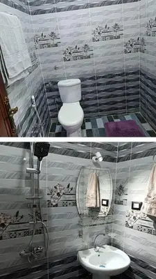 a bathroom with a toilet and a sink at Flower House in Al Aqālitah