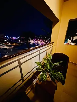 a plant sitting in a chair in front of a window at Azure horizon,Karma Aqua beach resort,Hurghada in Hurghada