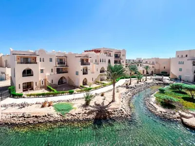 an aerial view of a resort with buildings at Light & Airy Spacious Soma bay Marina 3BR w Sauna & Hot tub in Hurghada