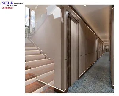 a hallway with stairs in a building at Sola Dahabiya Nile Cruise Every Monday from Luxor to Aswan 4 nights and Every Friday from Aswan to Luxor 3 nights in Luxor