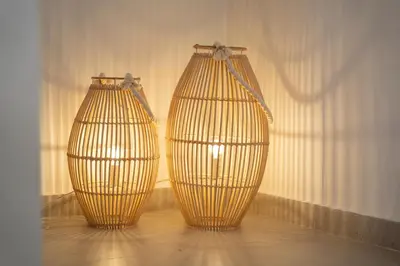 two large vases sitting on the floor next to a wall at Bright & Elegant 2BR Retreat - Kamaran El Gouna in Hurghada