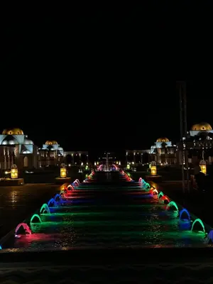 a long line of colored lights at night at Tawaya Sahl Hasheesh 2 bedrooms in Hurghada