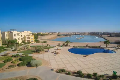 an aerial view of a resort with two pools at Stunning 4BD Apartment Lagoon View-Gouna in Hurghada